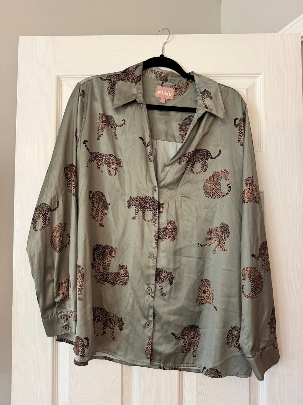 Show Me Your MuMu Olive Green Leopard Print Button-Down Pajama Top